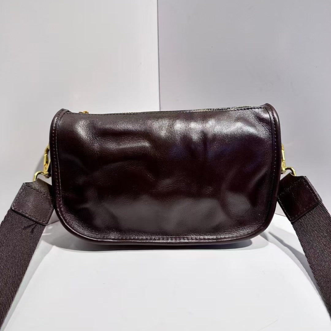 Women's Genuine Leather Saddle Wide Strap Retro Women's Messenger Bag