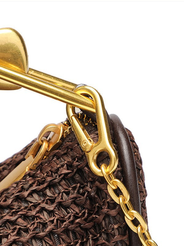 Women's Home Metal Gold Mini Straw Zipper Women's Handbag
