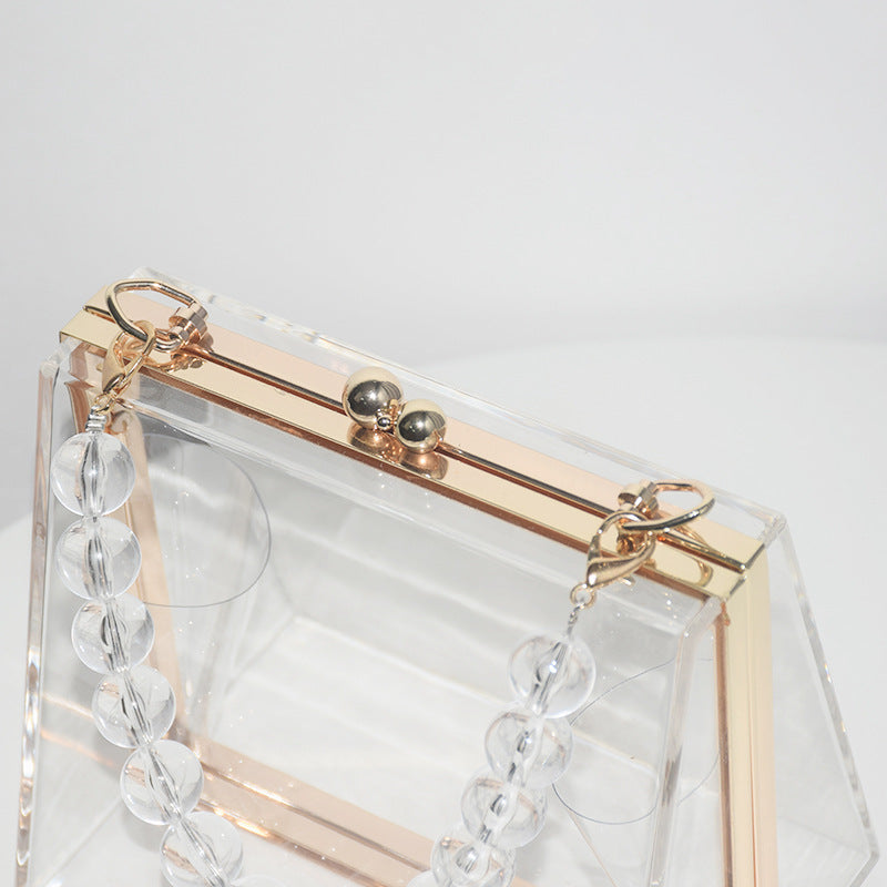 Women's Acrylic Transparent Trapezoidal Dinner Detachable Chain Handbags