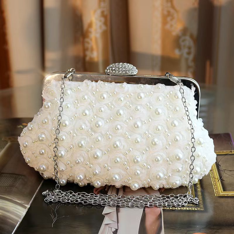Vintage Pearl Chinese Style Clutch Flower Beaded Rhinestone Women's Handbag