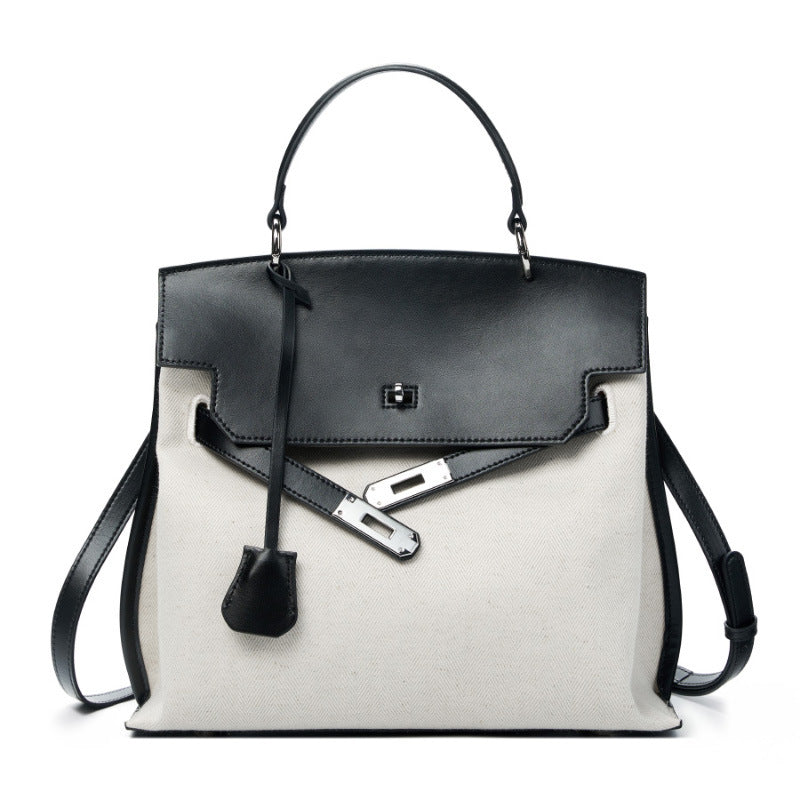 Women's Kelly Real Leather Canvas Versatile Minority Women's Handbag
