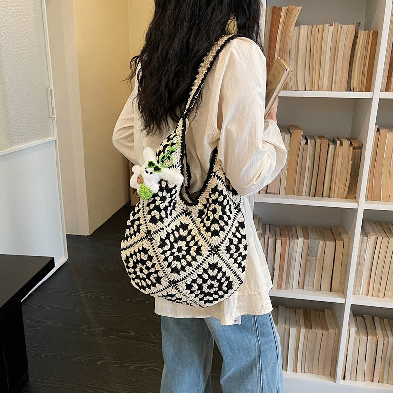Flower Woven Fashion Simple Crochet Straw Large Capacity Cotton Thread Women's Messenger Bag