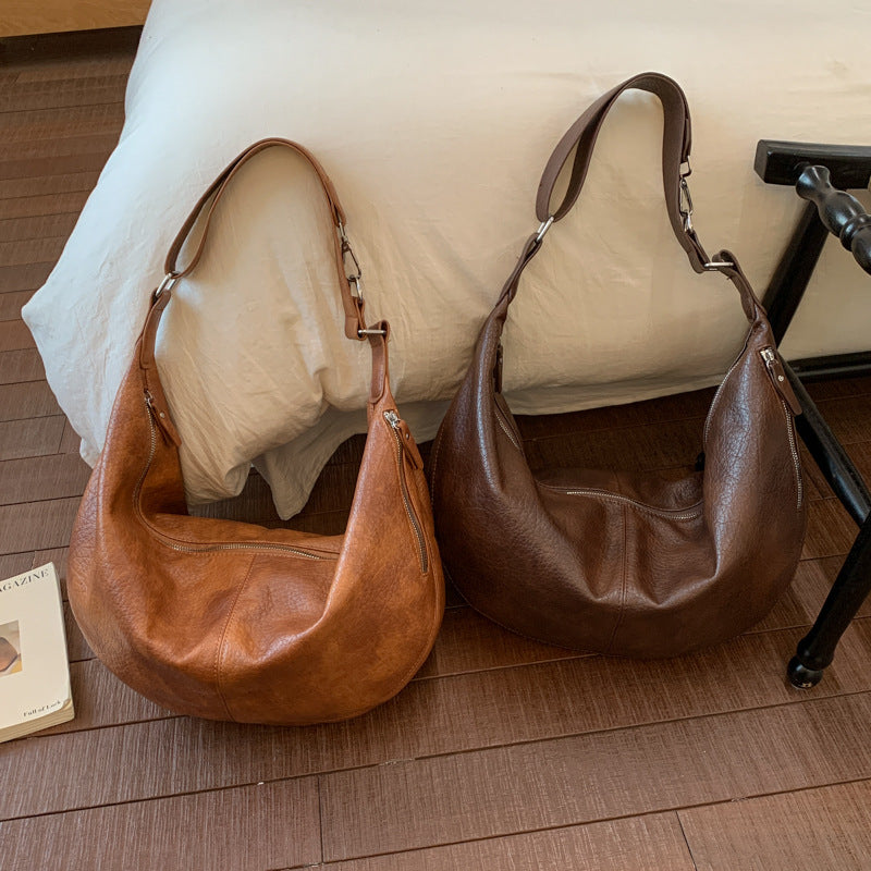Women's Retro Soft Leather Dumpling Large Capacity Commuter Underarm Korean Bags