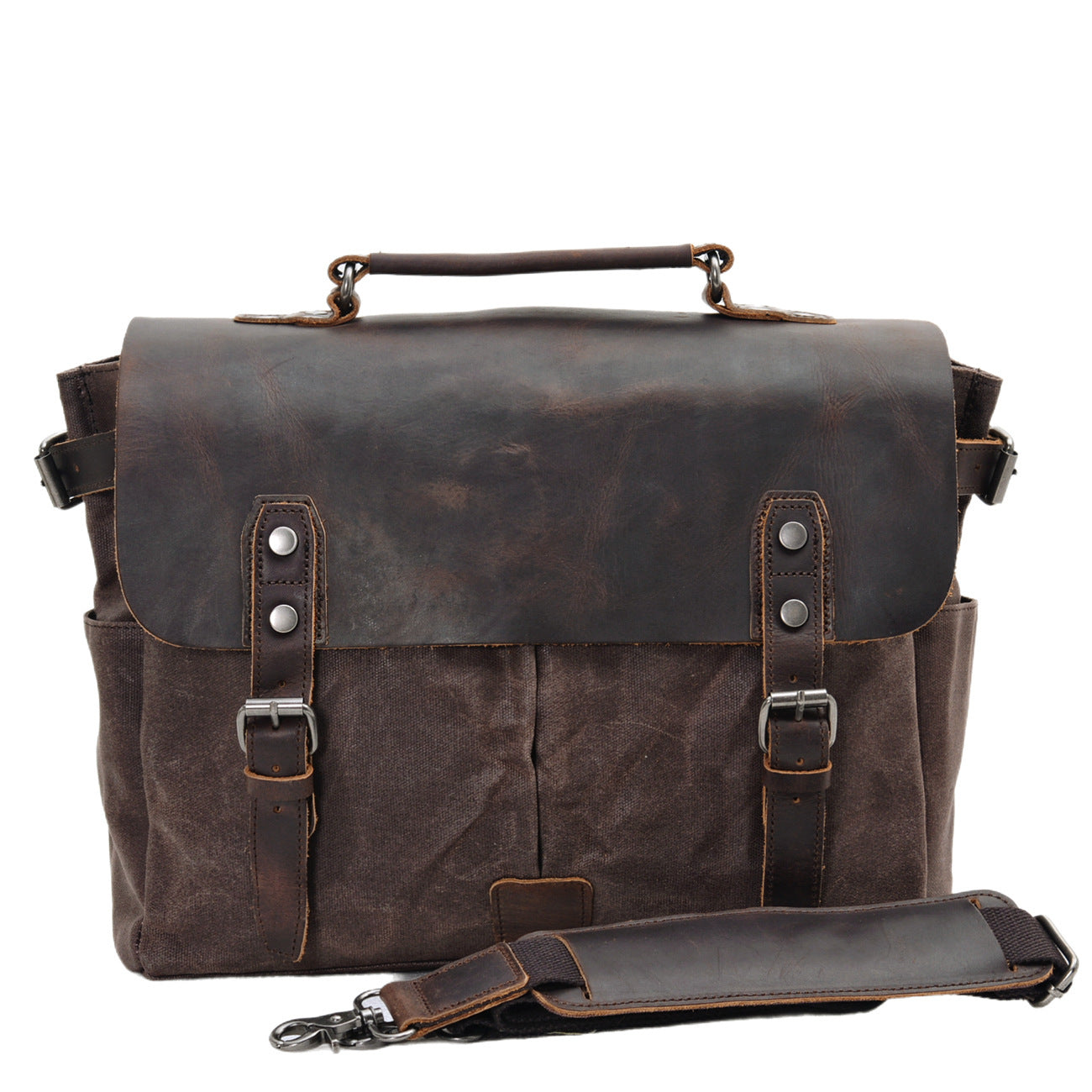 Stitching Oil Wax Canvas Portable Inch Men's Briefcase