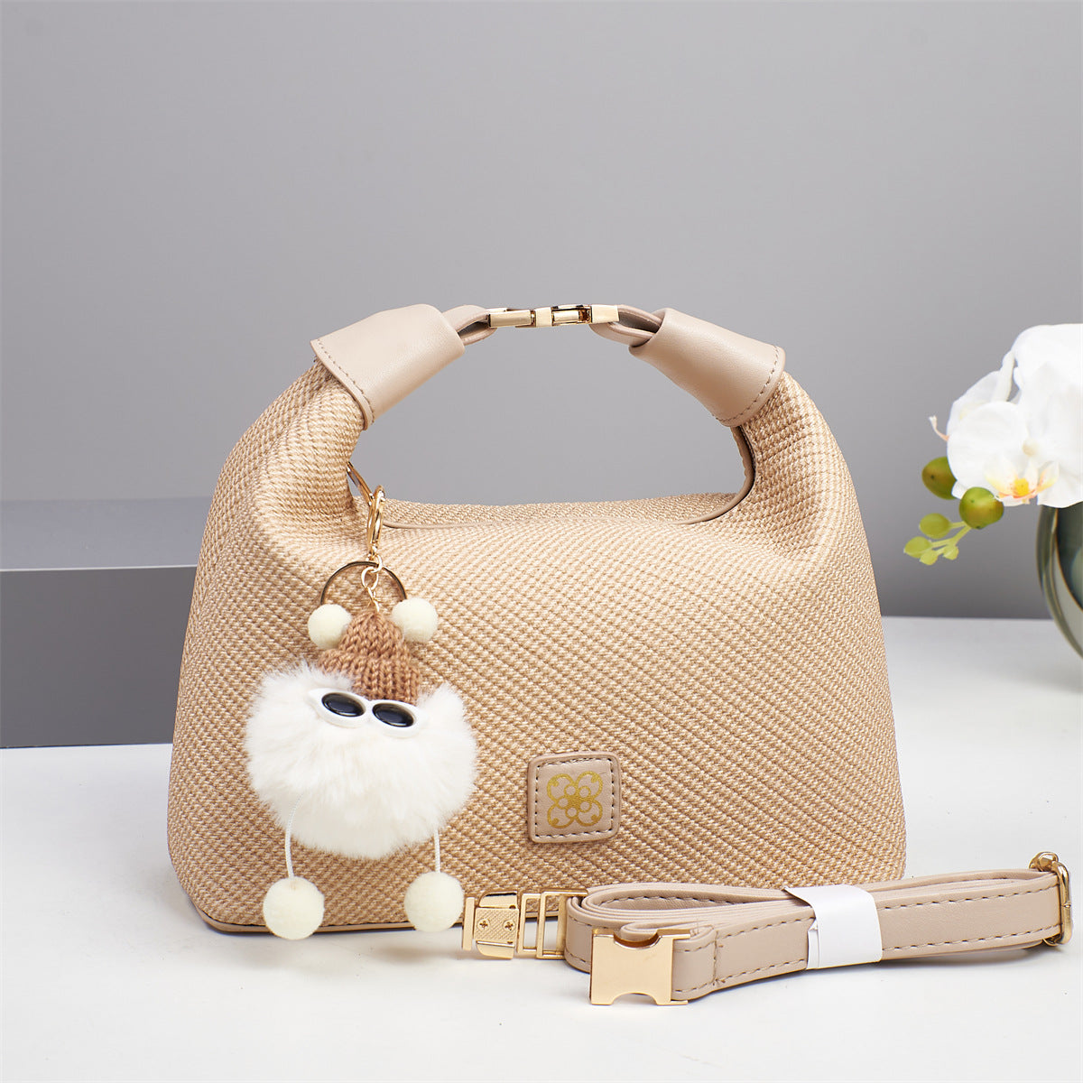 Women's Cute Hang Decorations Solid Color Textured Women's Handbag