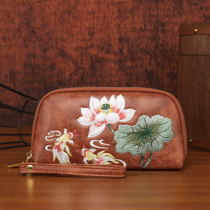 Style National Fashion Double Layer Mobile Change Embroidery Women's Clutch