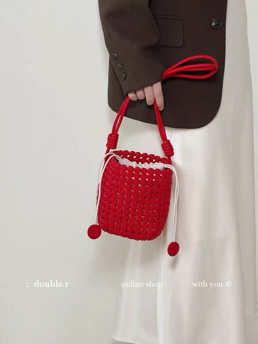 Fashion Handmade Woven High-grade Food Basket Mini Underarm Mother Bucket Bags