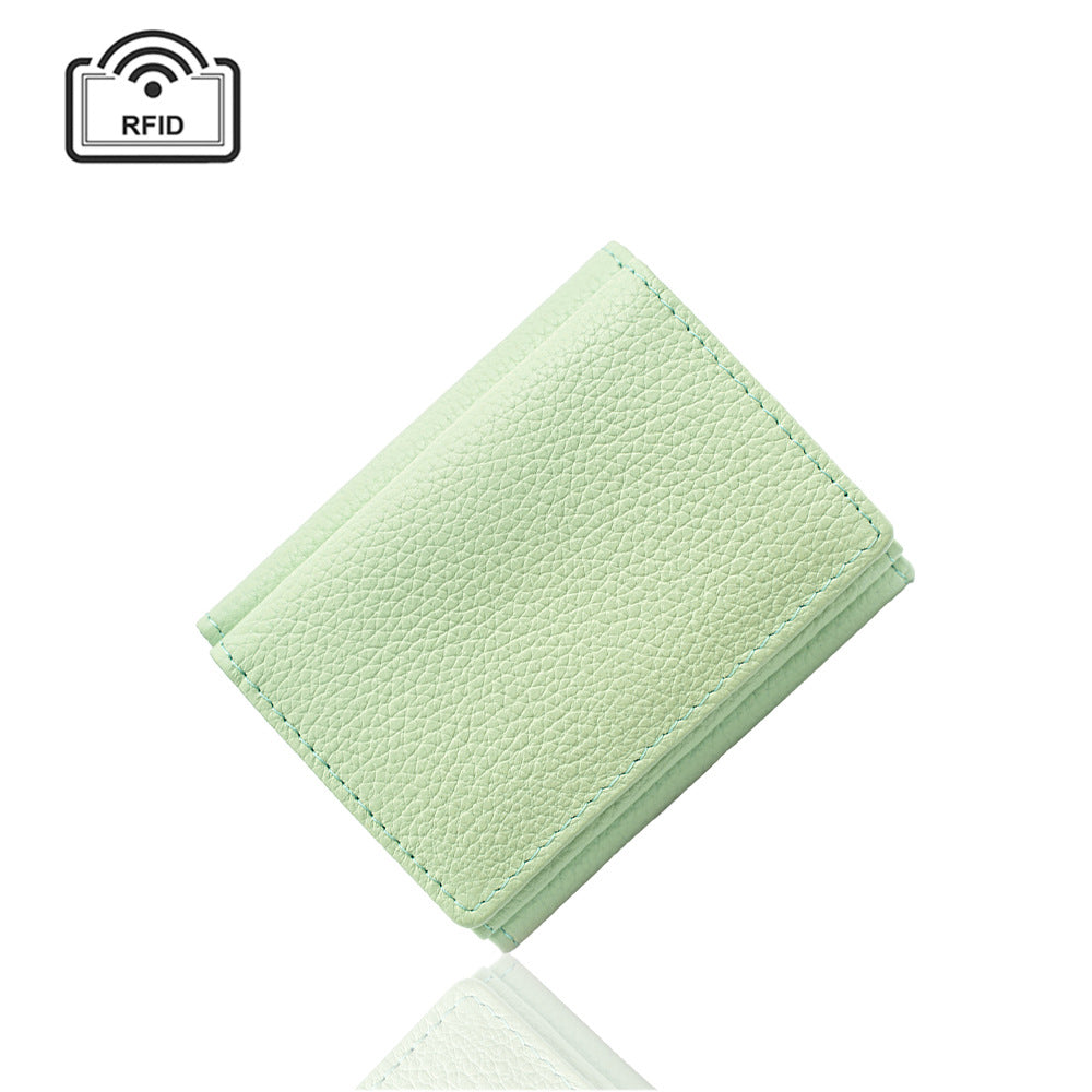 Women's Genuine Leather Big Litchi Pattern Three Fold Short Type Change Ladies Wallet
