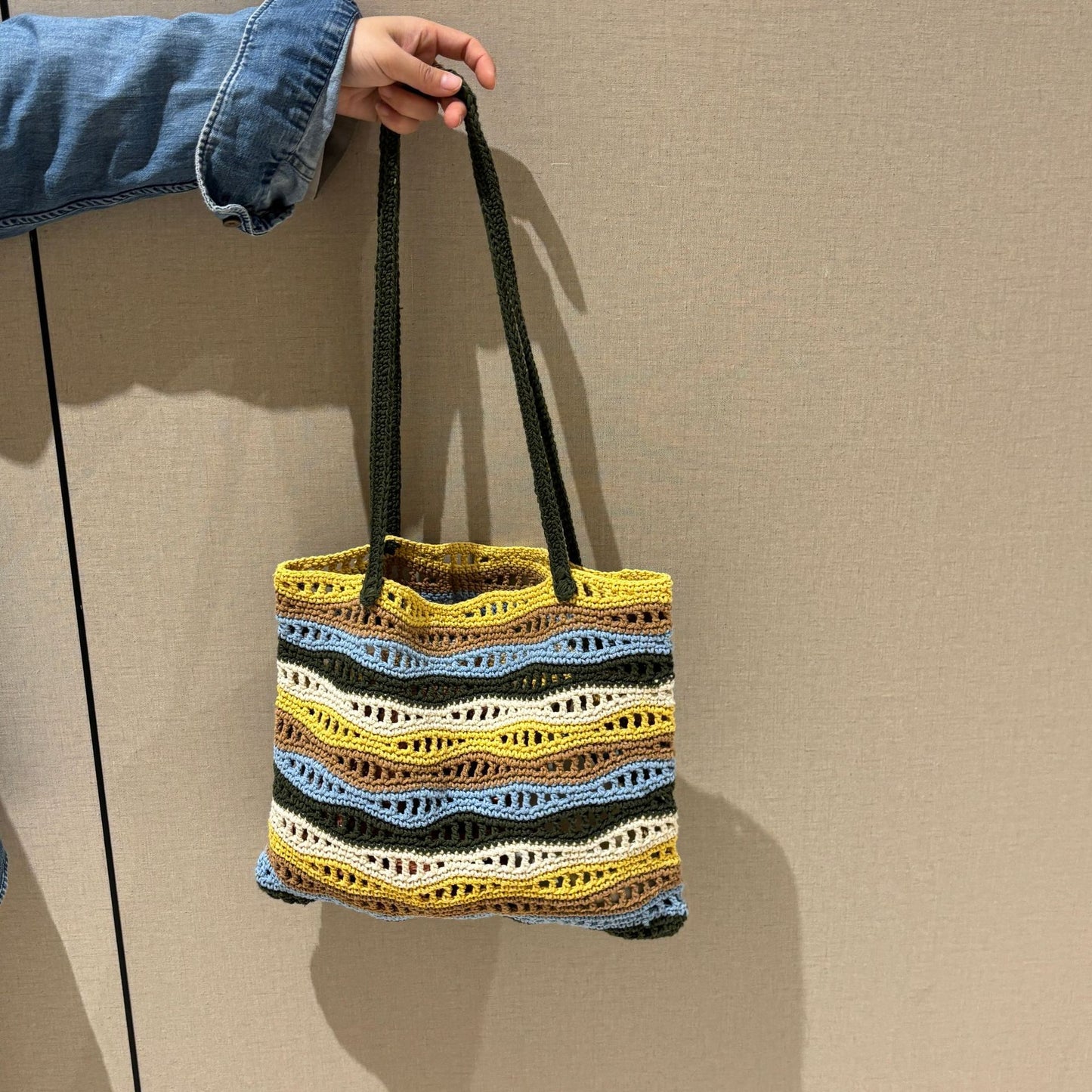 Laziness Female Color Wave Pattern Contrast Cotton Large Women's Shoulder Bag
