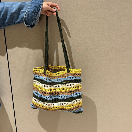 Laziness Female Color Wave Pattern Contrast Cotton Large Women's Shoulder Bag