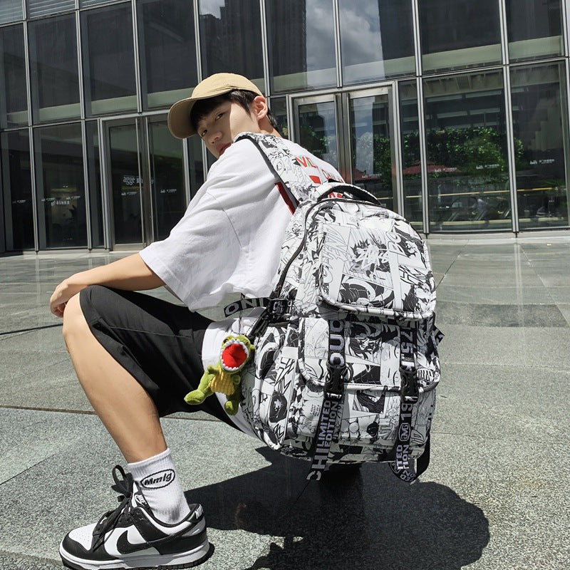 Men's Korean Cartoon Letter Large Capacity Junior Campus Backpacks