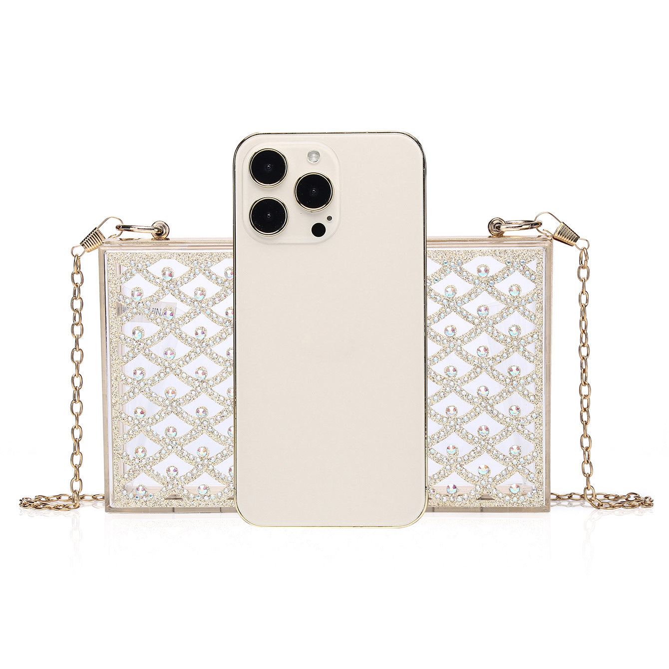 Transparent Acrylic Fashion Diamond Box Chain Dinner Bag