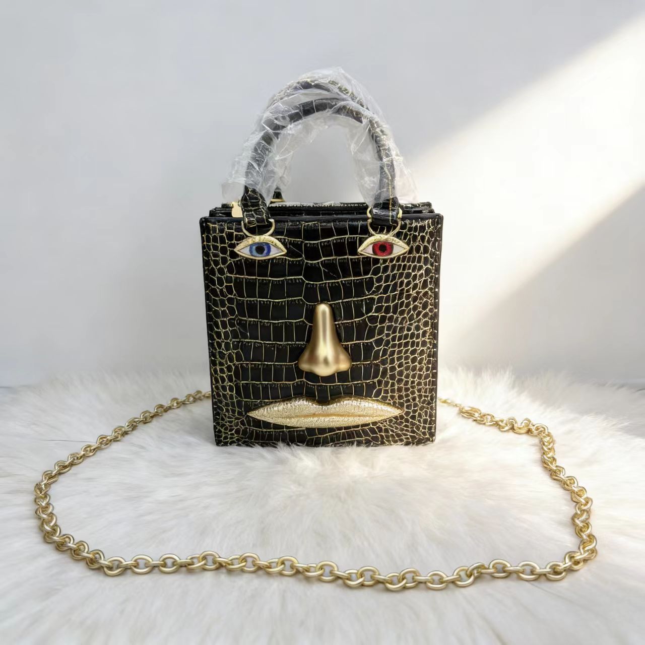 Women's Face Popular Sier Patent Leather Simple Handbags