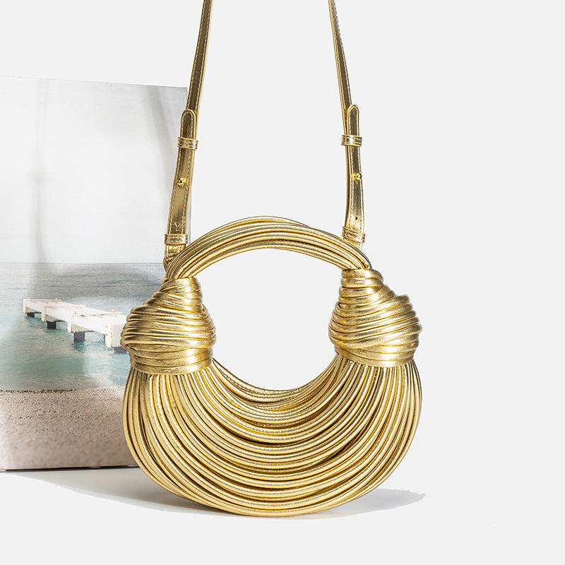 Women's Noodles Woven Gold Underarm Hand Carrying Women's Messenger Bag
