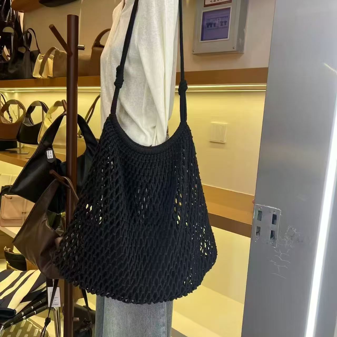 Hand-woven Fishing Net Hollow Mesh Large Capacity Totes Bags