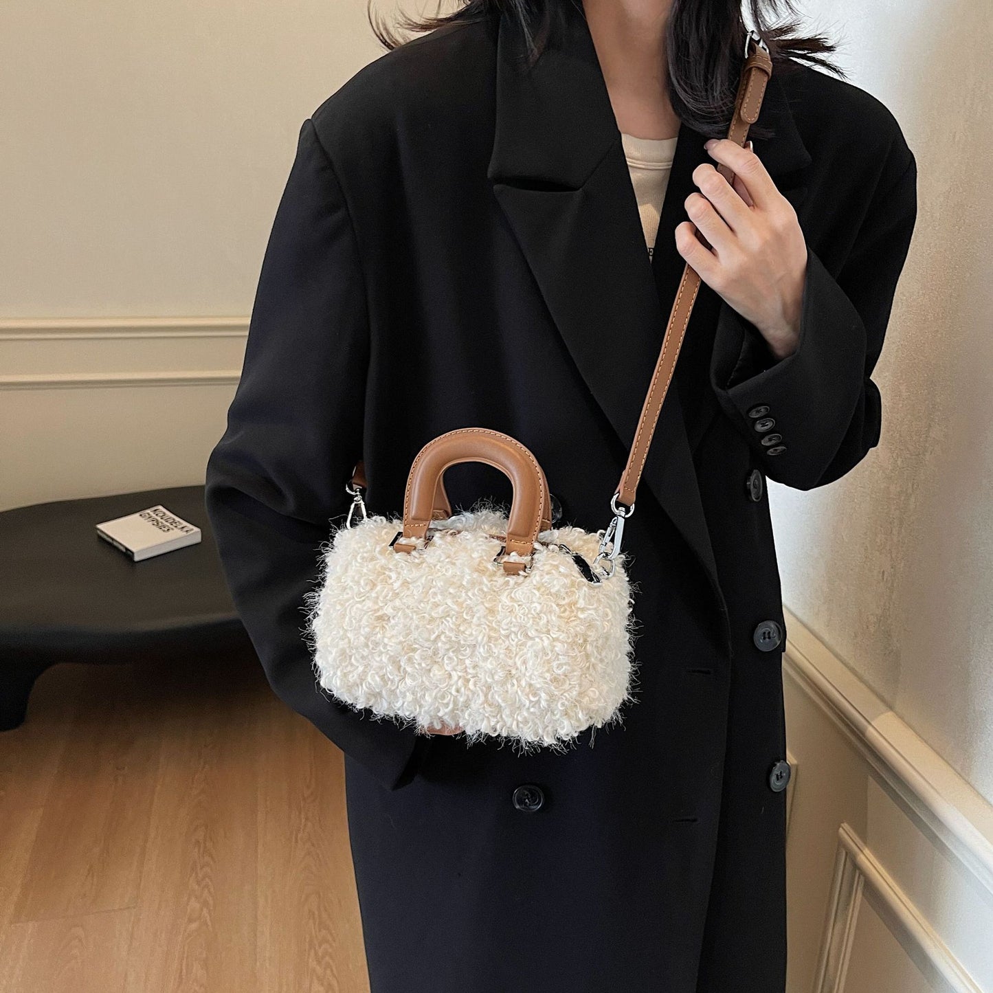Niche Lamb Plush Female Mori Cute Hand Holding Pillow Women's Shoulder Bag