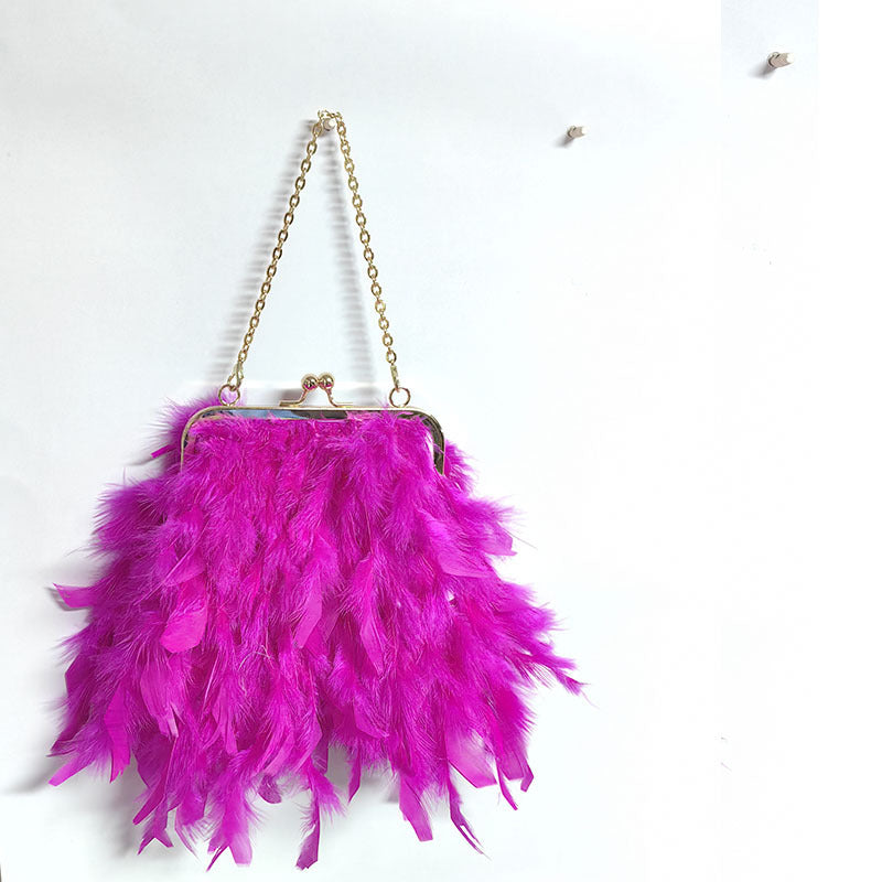 Fashion Feather Tassel Chain Portable Dinner Women's Handbag