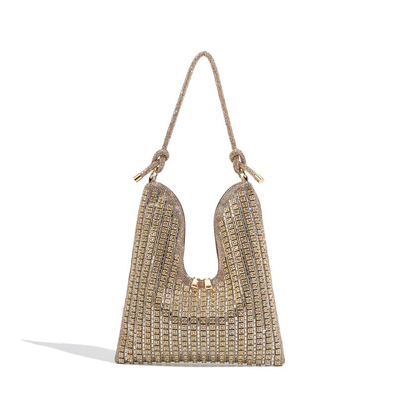 Women's Rhinestone Simple Niche Underarm Large Capacity Dinner Easy Tote Bags
