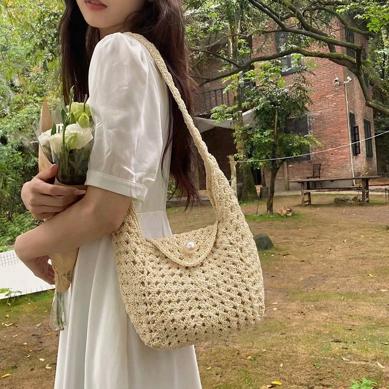 Idle Style Hollow Woven Design Seaside Holiday Simple Women's Shoulder Bag