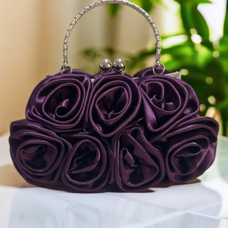 Elegant Satin Cloth With Roses Portable Dinner Bag