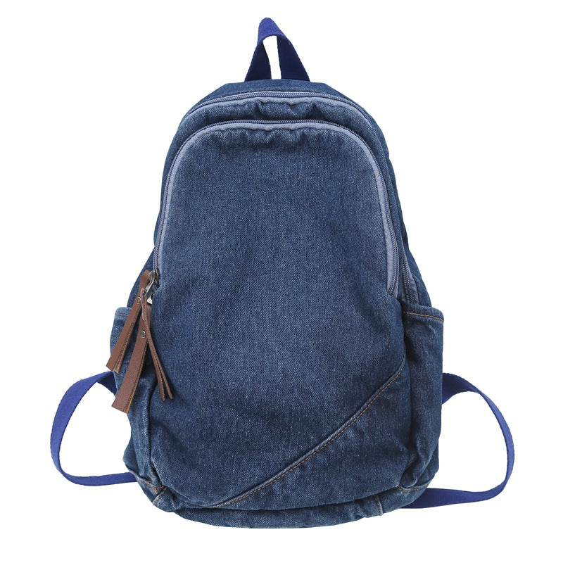 Women's & Men's Retro Denim Large Capacity Simple Camp College Student Schoolbag