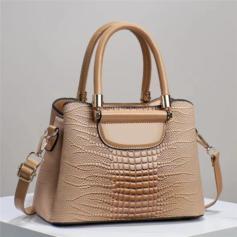 Women's Textured Bright Leather Stone Pattern Crocodile Women's Handbag