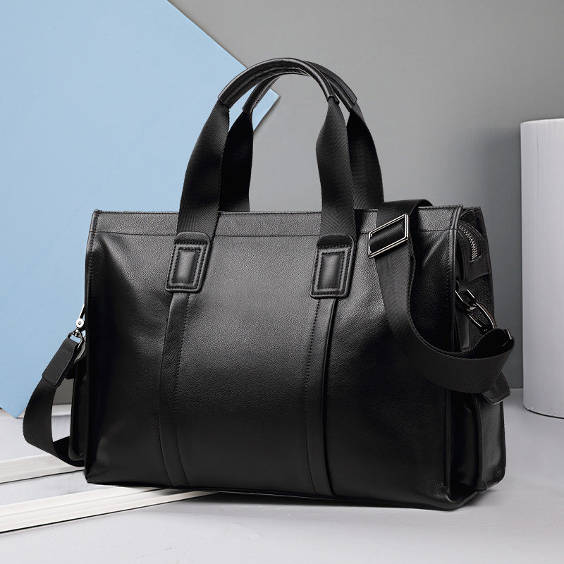 Men's Simple First Layer Cow Leather Computer Men's Tote