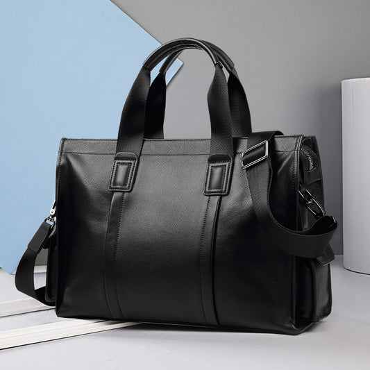 Men's Simple First Layer Cow Leather Computer Men's Tote