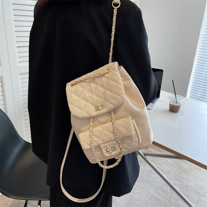 Women's Large Capacity Korean Style Versatile Texture Rhombus Backpacks