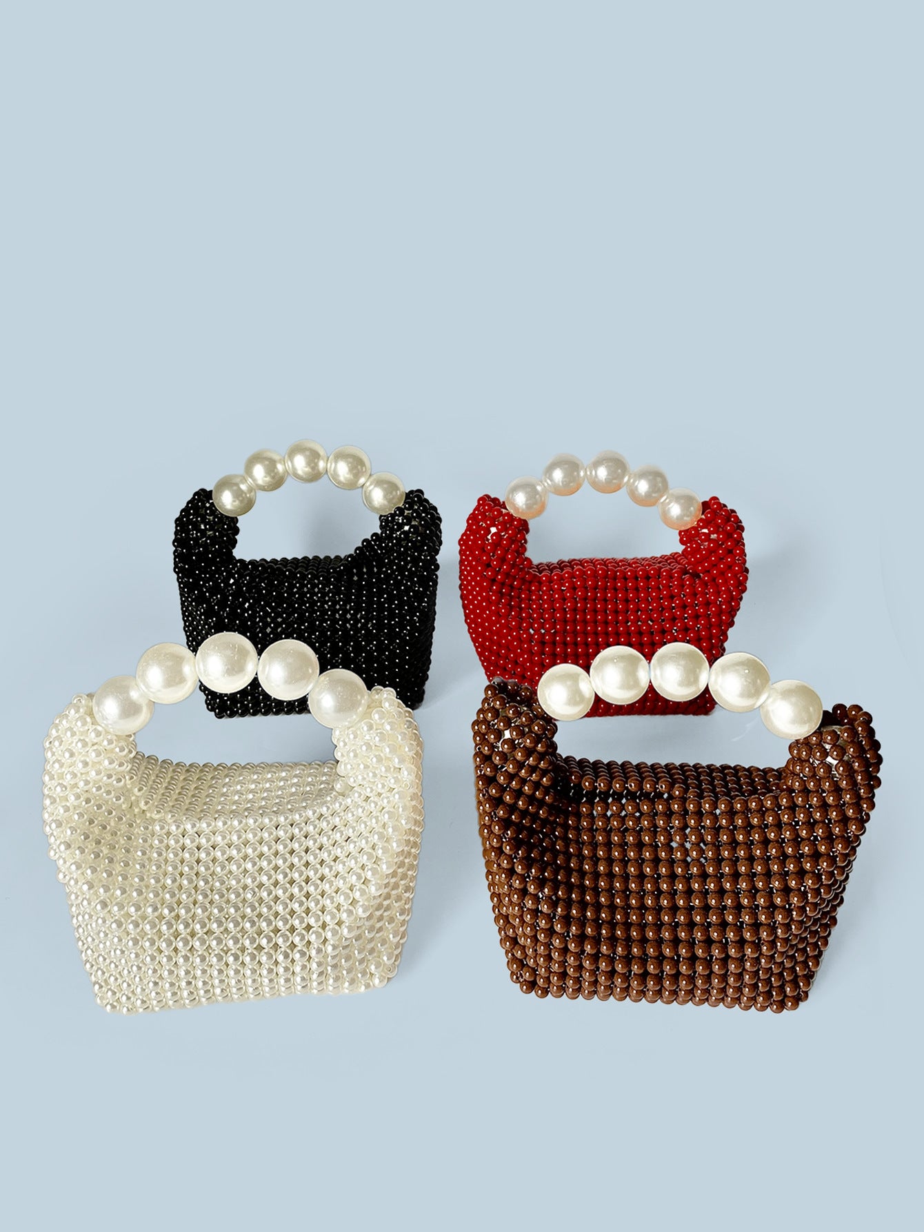 Retro Color Pearl Elegant Hand-woven Beads Boston Women's Handbag