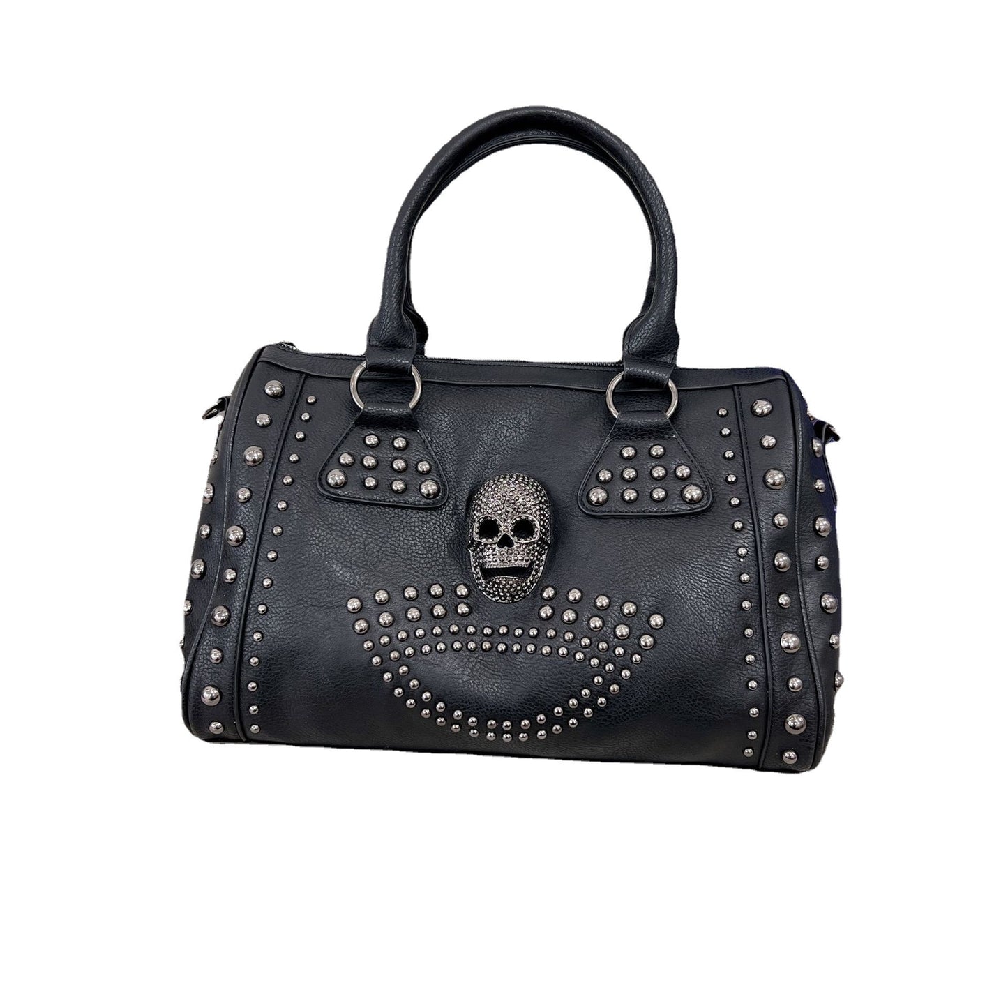 Women's Punk Fashion Rivet Skull Embossed Black Women's Handbag