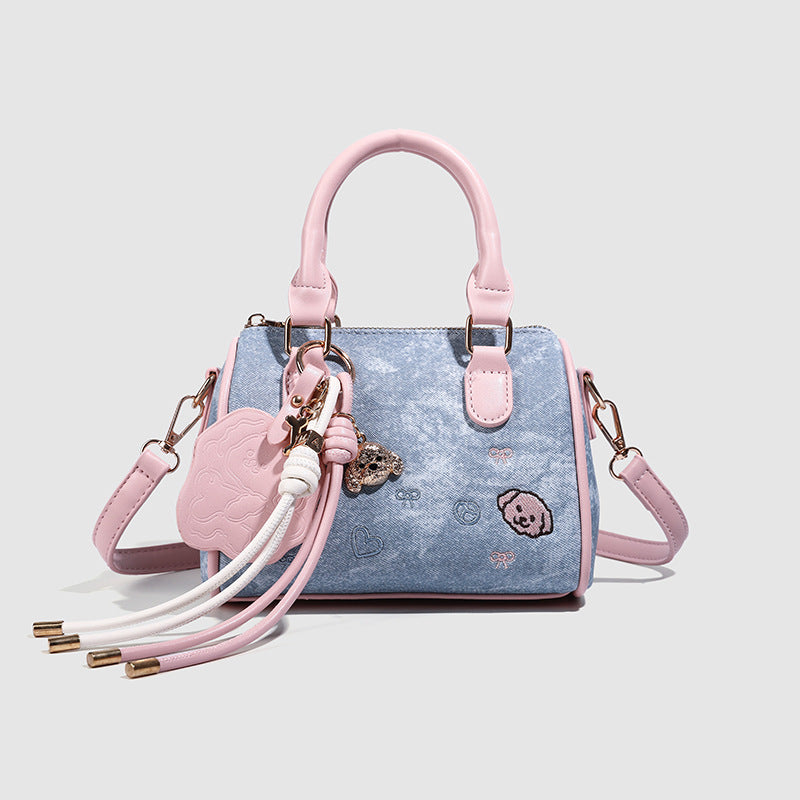 Design Denim Blue Cloth Bread Puppy Shoulder Bags
