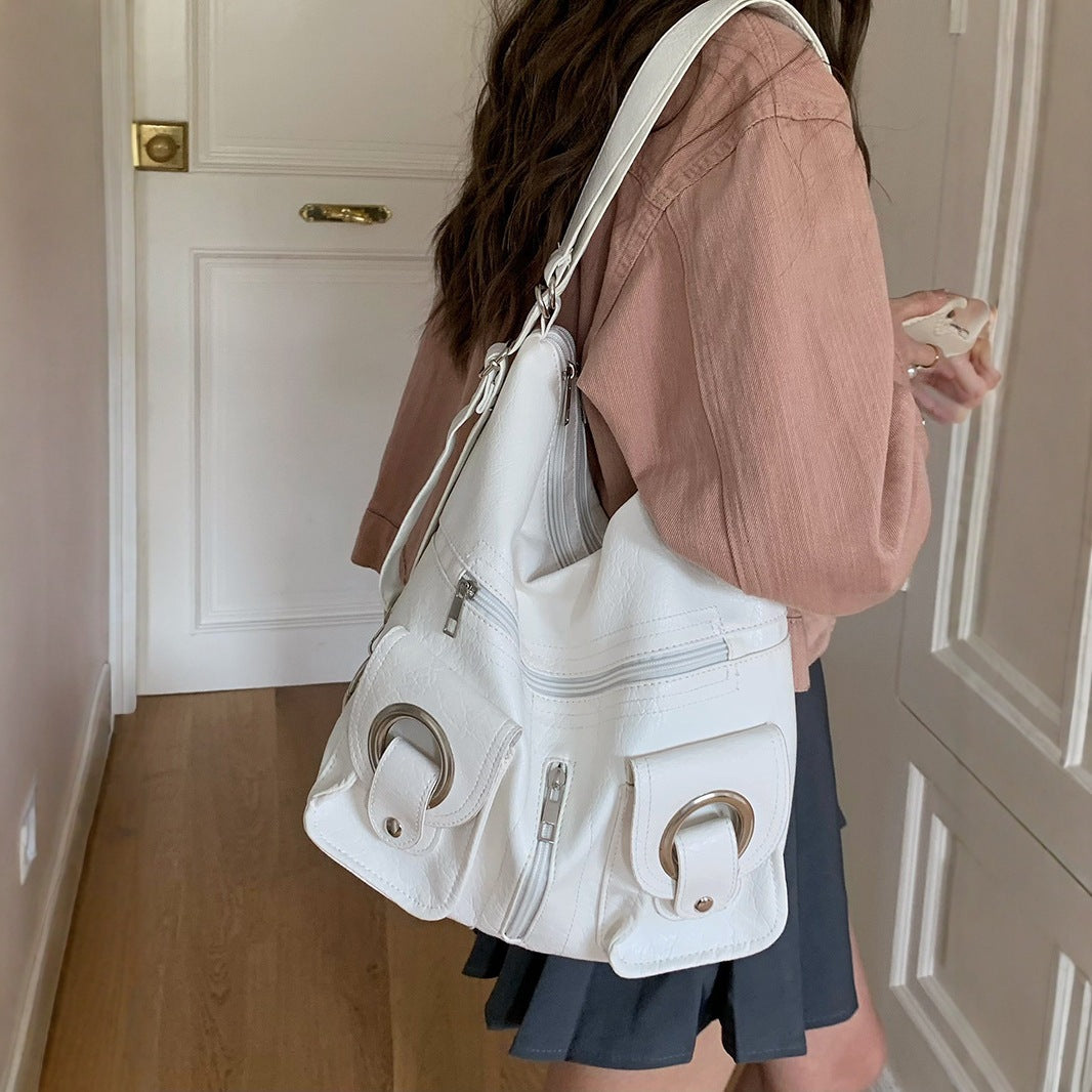 Women's Korean Simple Personalized Fashionable Zipper Pocket Large Capacity Women's Shoulder Bag