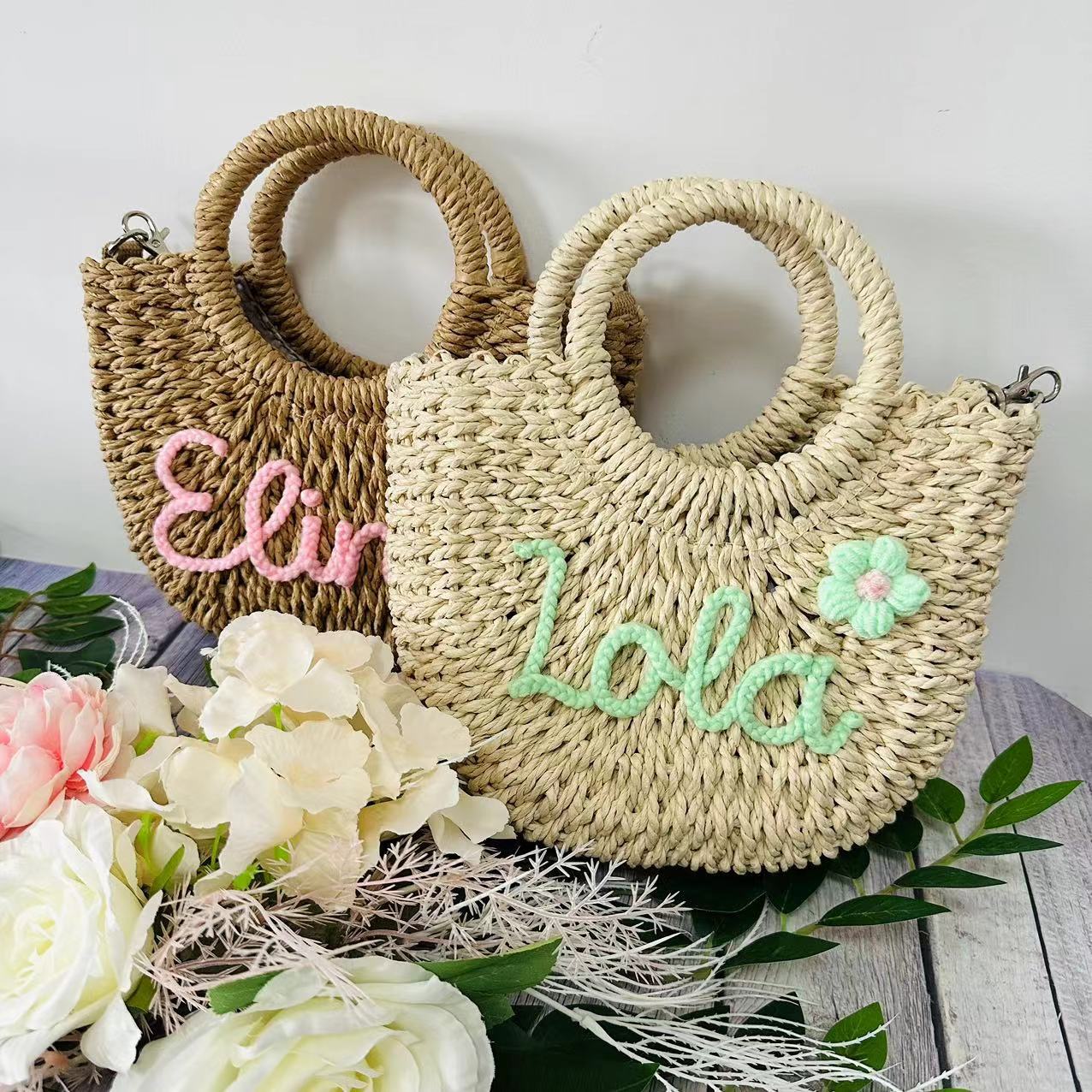 Letter Name Seaside Vacation Style Straw Women's Handbag