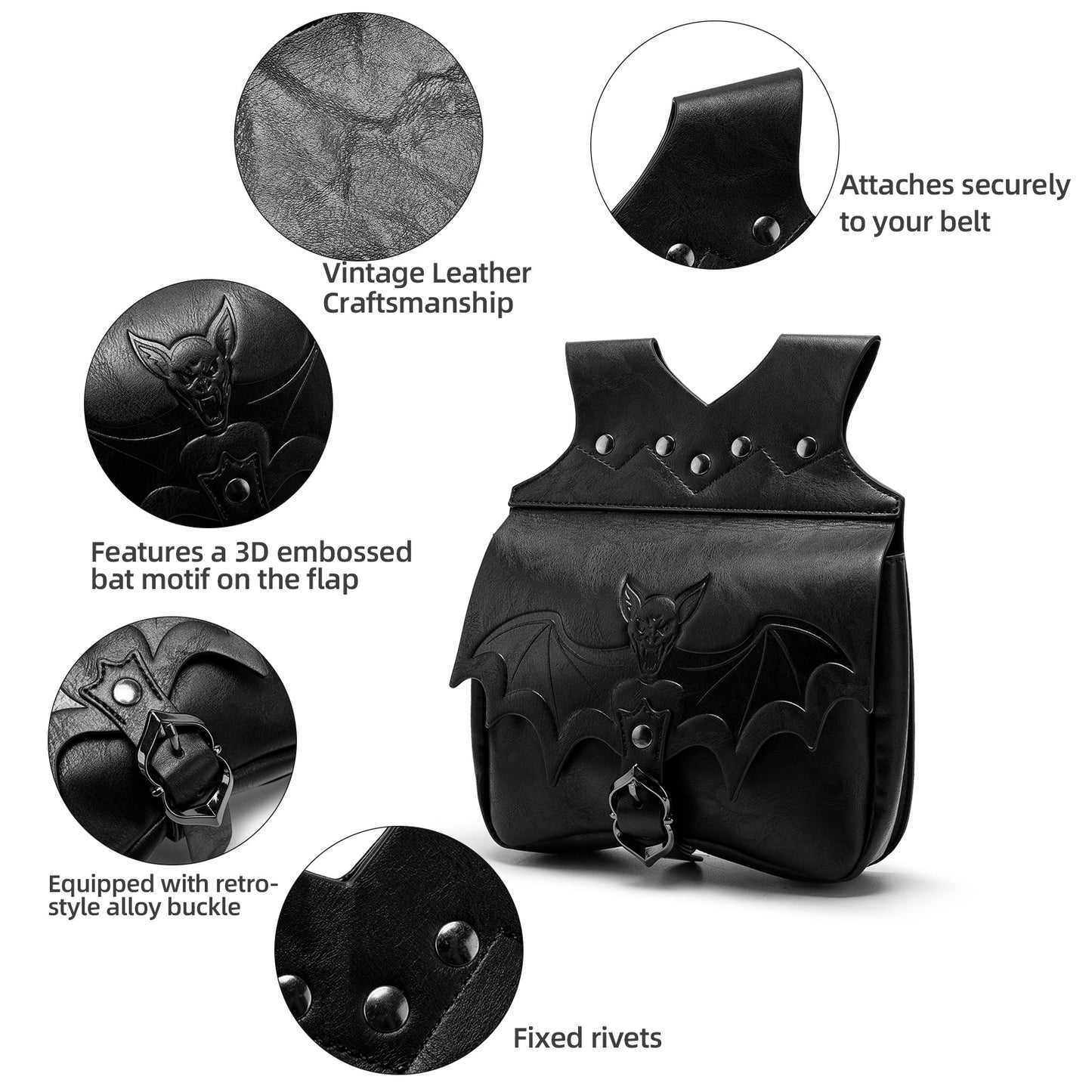 Women's & Men's Dark Bat Vintage Leather Festival Props Women's Chest Bag, Fanny Pack