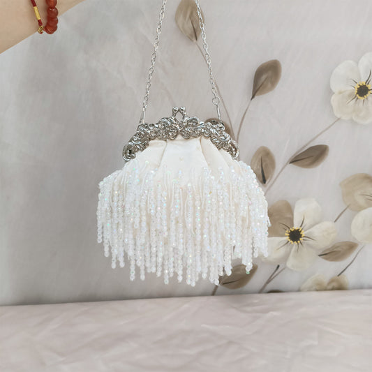 Women's Tassel Satin Beaded Pearl Embroidery Bridal Handbags