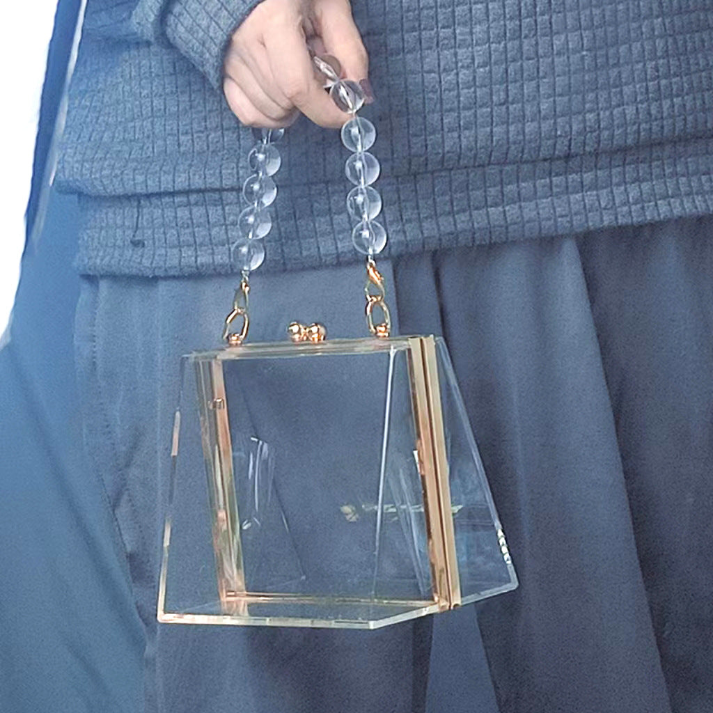 Women's Acrylic Transparent Trapezoidal Dinner Detachable Chain Handbags