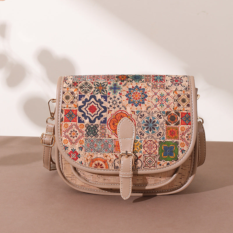 Women's Soft Wood Grain Bark Ethnic Style Patchwork Women's Messenger Bag