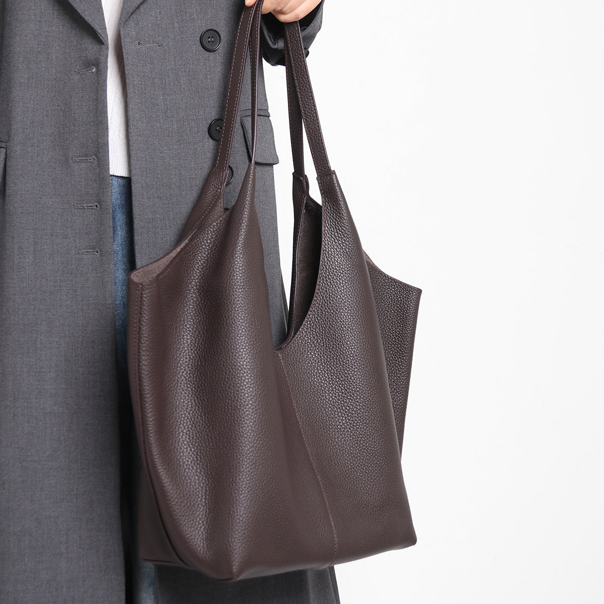 Women's Leather Large Capacity Vegetable Basket Korean Style Commuter Women's Messenger Bag