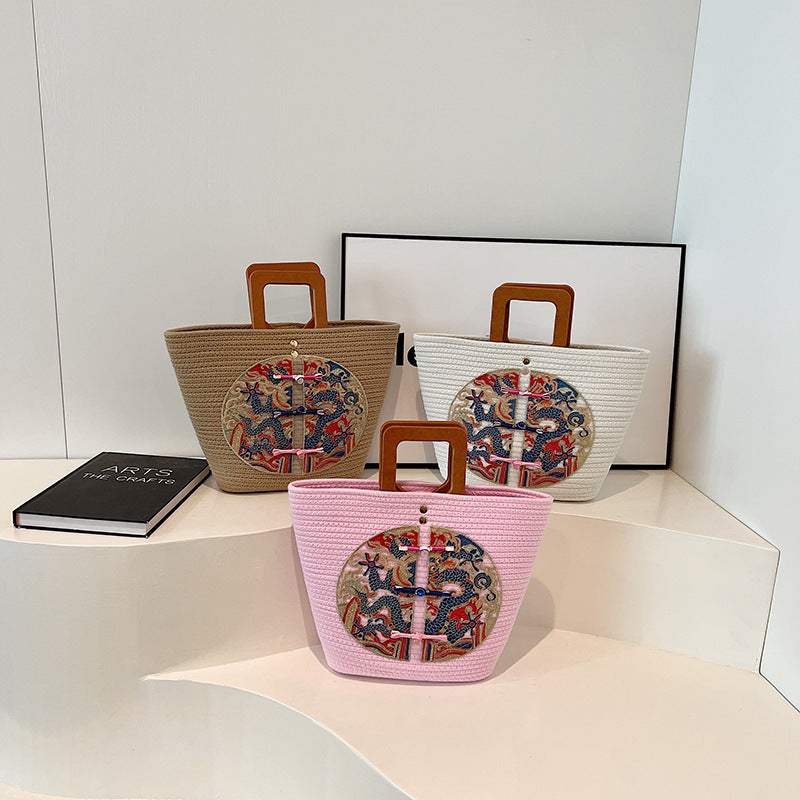 Women's Chinese Style Straw Big Fashion Woven Seaside Holiday For Handbags