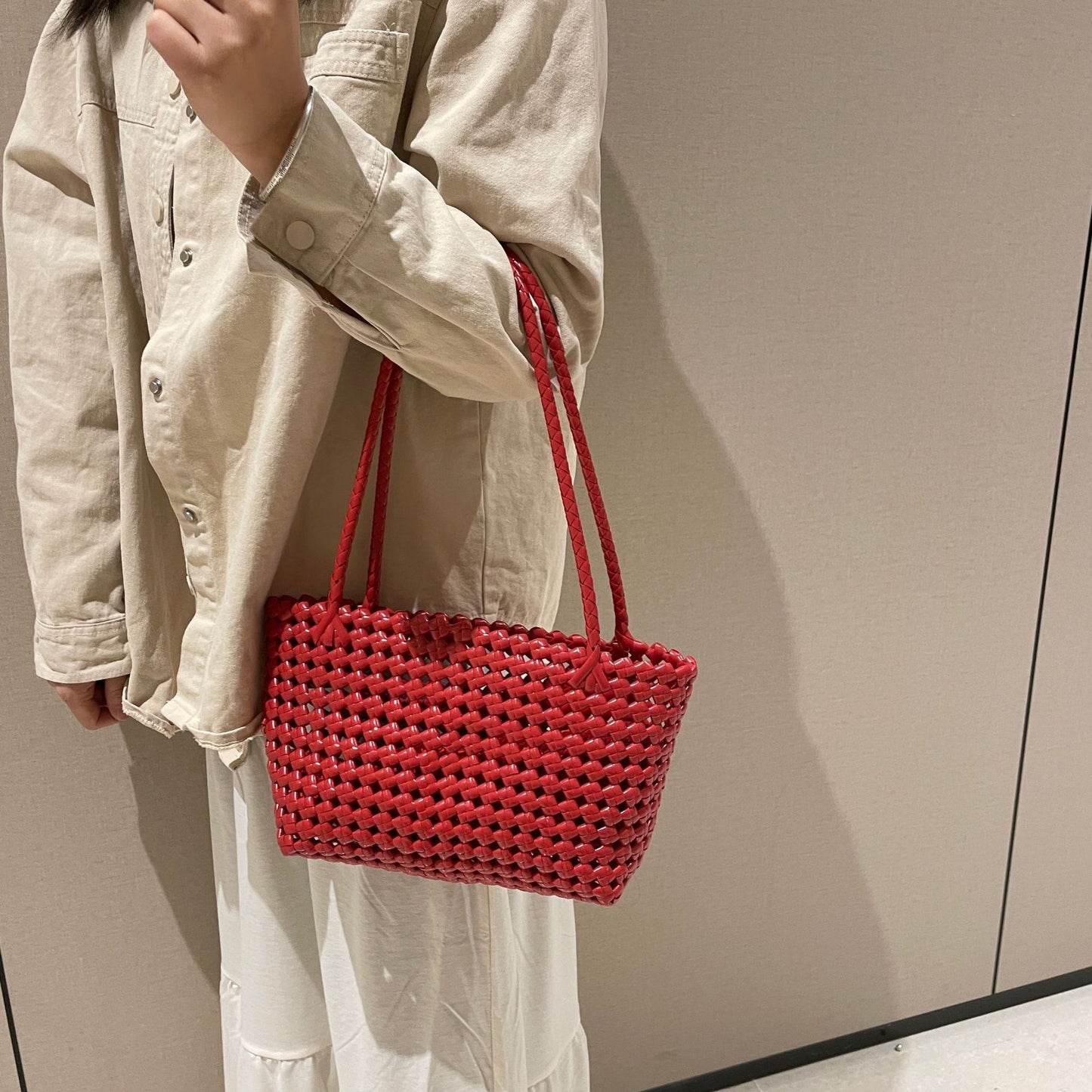 Plastic Woven Finished Korean Simple Seaside Holiday Niche Vegetable Women's Handbag