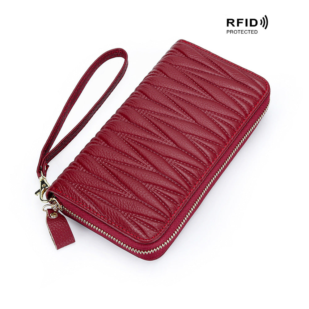 Women's Long Large Capacity Genuine Leather Swiping Expanding First Layer Cowhide Ladies Wallet
