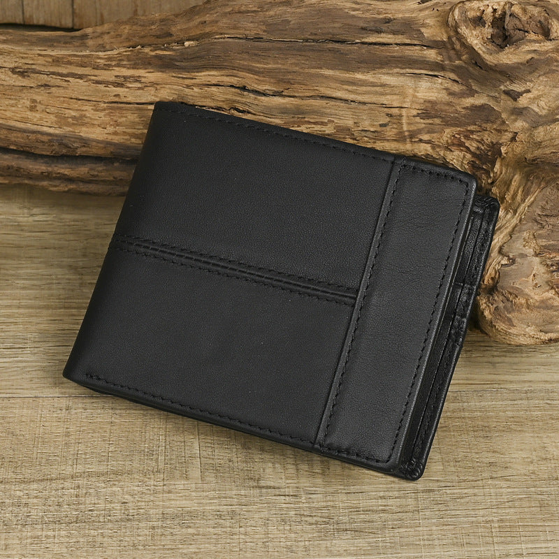 Men's Genuine Leather Short First Layer Cowhide Three-fold Men's Wallet