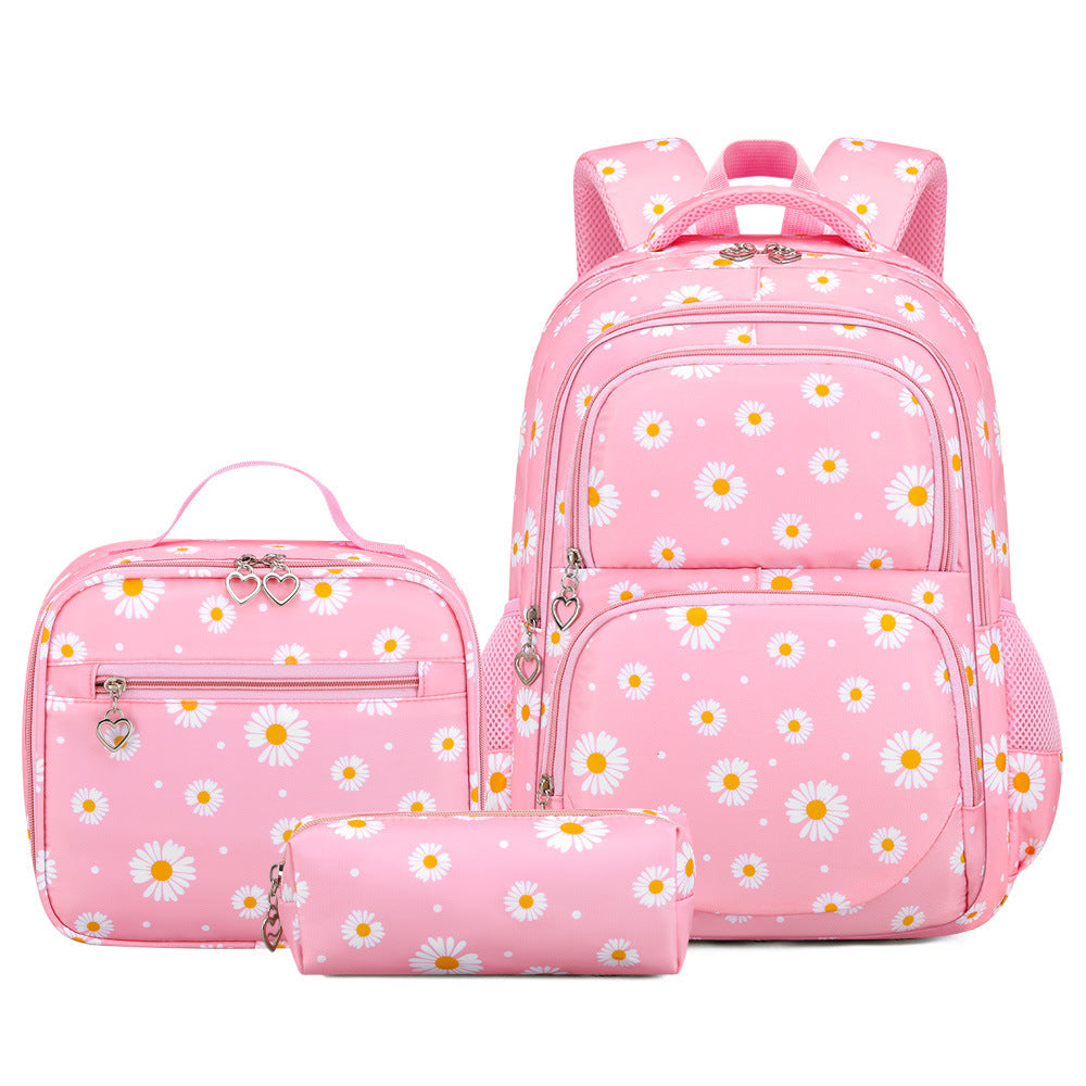 Little Daisy Three-piece Set Large Capacity Waterproof College Student Schoolbag