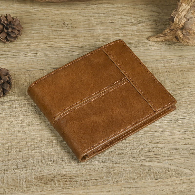 Men's Genuine Leather Short First Layer Cowhide Three-fold Men's Wallet