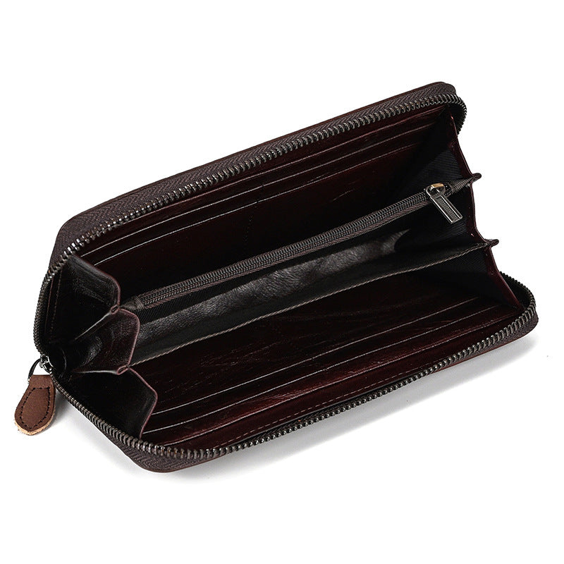 Men's Leather Large Capacity Mobile Vegetable Tanned Brushed Business With Men's Clutch