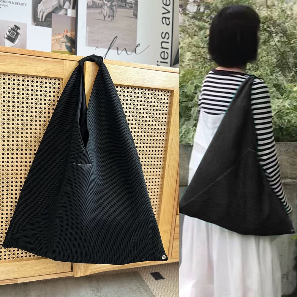 Women's Medium Size Black Triangle Dumpling Mesh Shoulder Bags