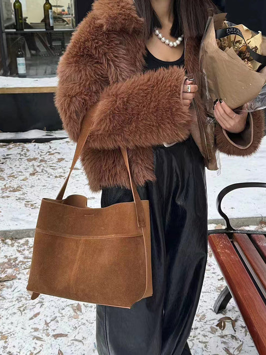 Women's Fashion Large Capacity Suede Matte Leather Tote Bag