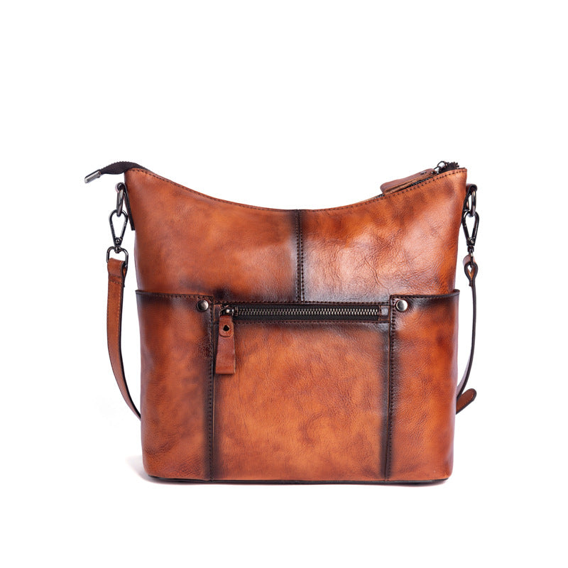 First Layer Cowhide Retro Hand-rub Color Straight Hair Support Bags