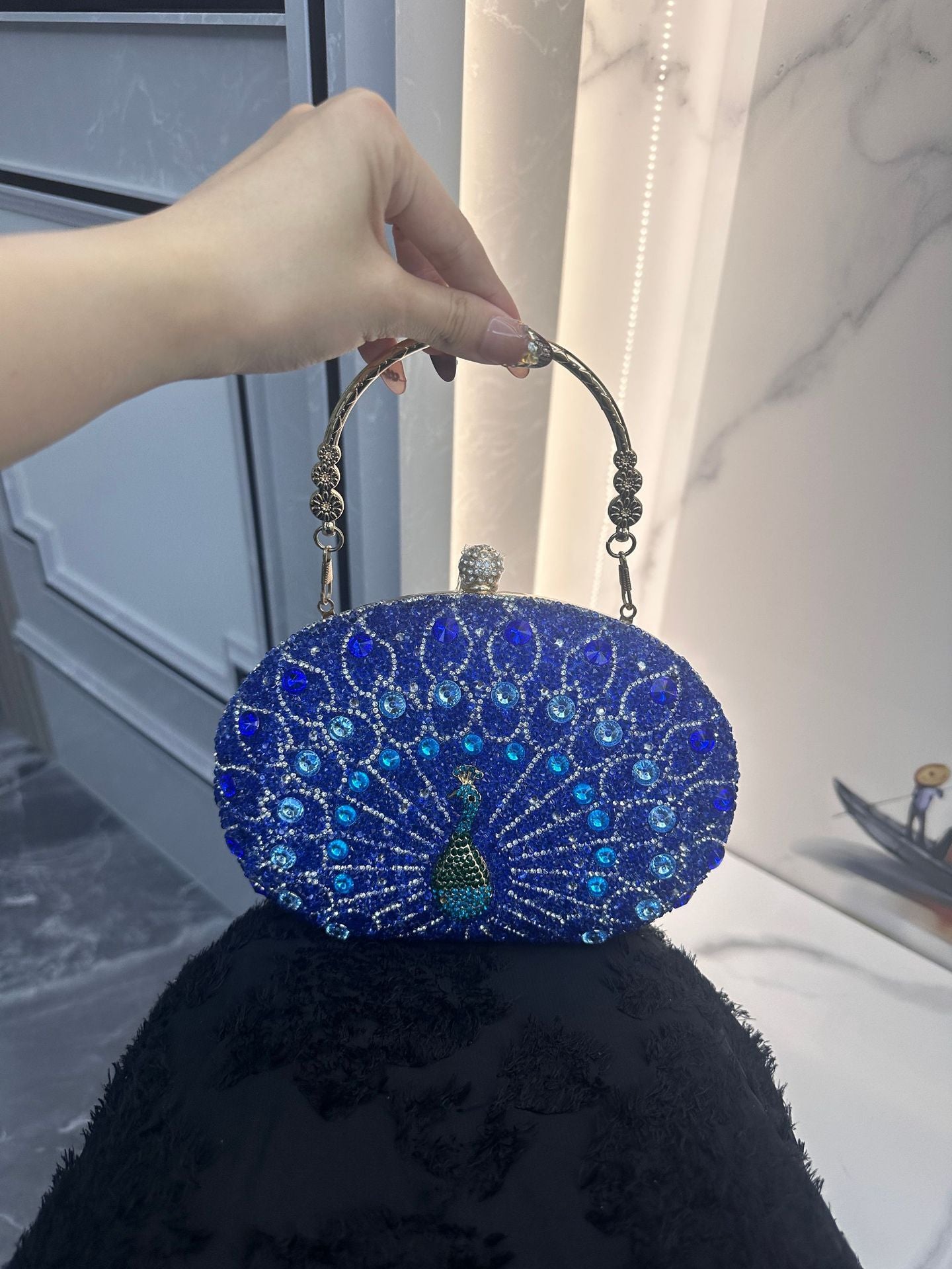 Peacock Diamond Clutch Birthday Wedding Retro Style Dinner Bag